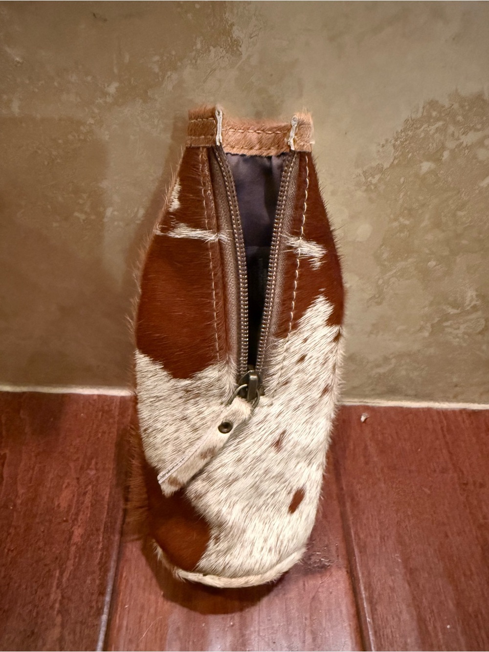 Cowhide Bottle Beer Sleeve- Brown & White